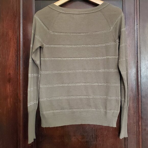 Banana Republic taupe silk blend sweater, metallic stripes, raglan sleeves - Picture 2 of 8